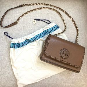 Tory Burch Marion Shrunken Shoulder Bag Brown